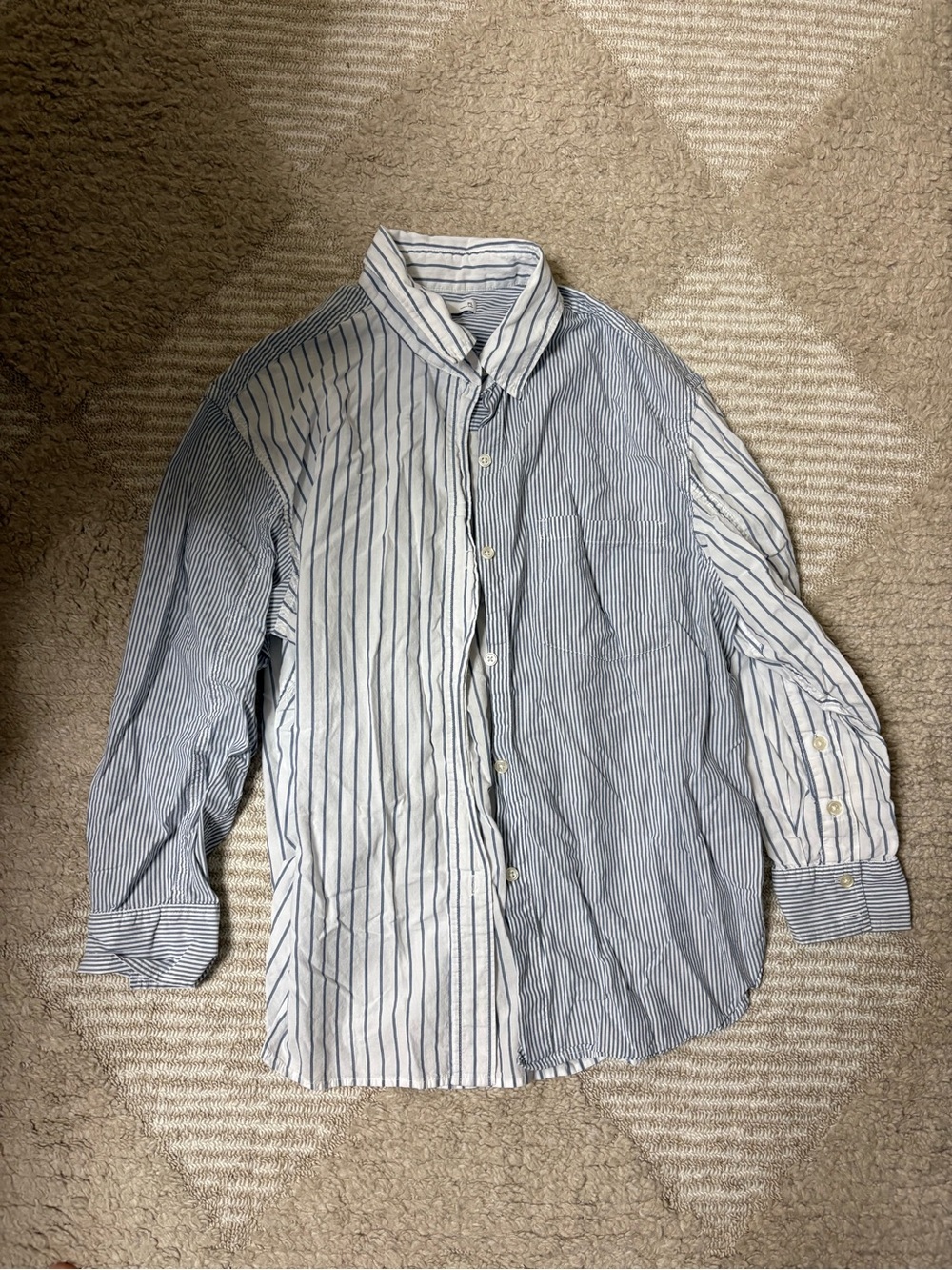 Women’s Blue and White Striped Button-Down Shirt
